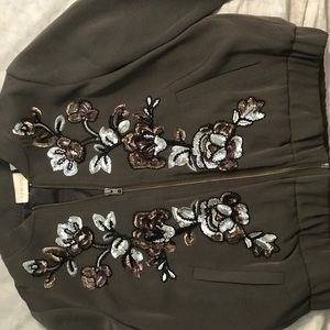 NEVER WORN army green sequined bomber jacket